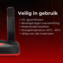 ShoeDry Airo veilig in gebruik: CE-markering en oververhittingsbeveiliging