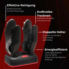 ShoeDry Airo 2 Paar effektive Reinigung, kraftvolles Trocknen und doppelte Halter