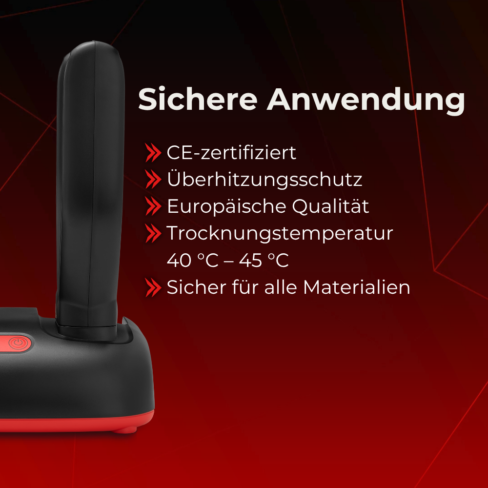 ShoeDry Airo Helmet sichere Anwendung: CE-zertifiziert mit Überhitzungsschutz