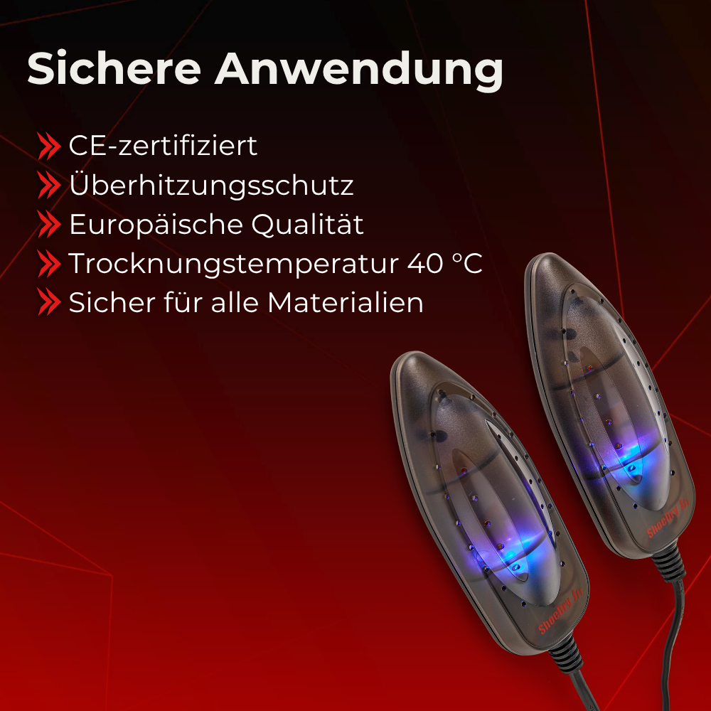 ShoeDry Airo Travel sichere Anwendung: CE-zertifiziert mit Überhitzungsschutz