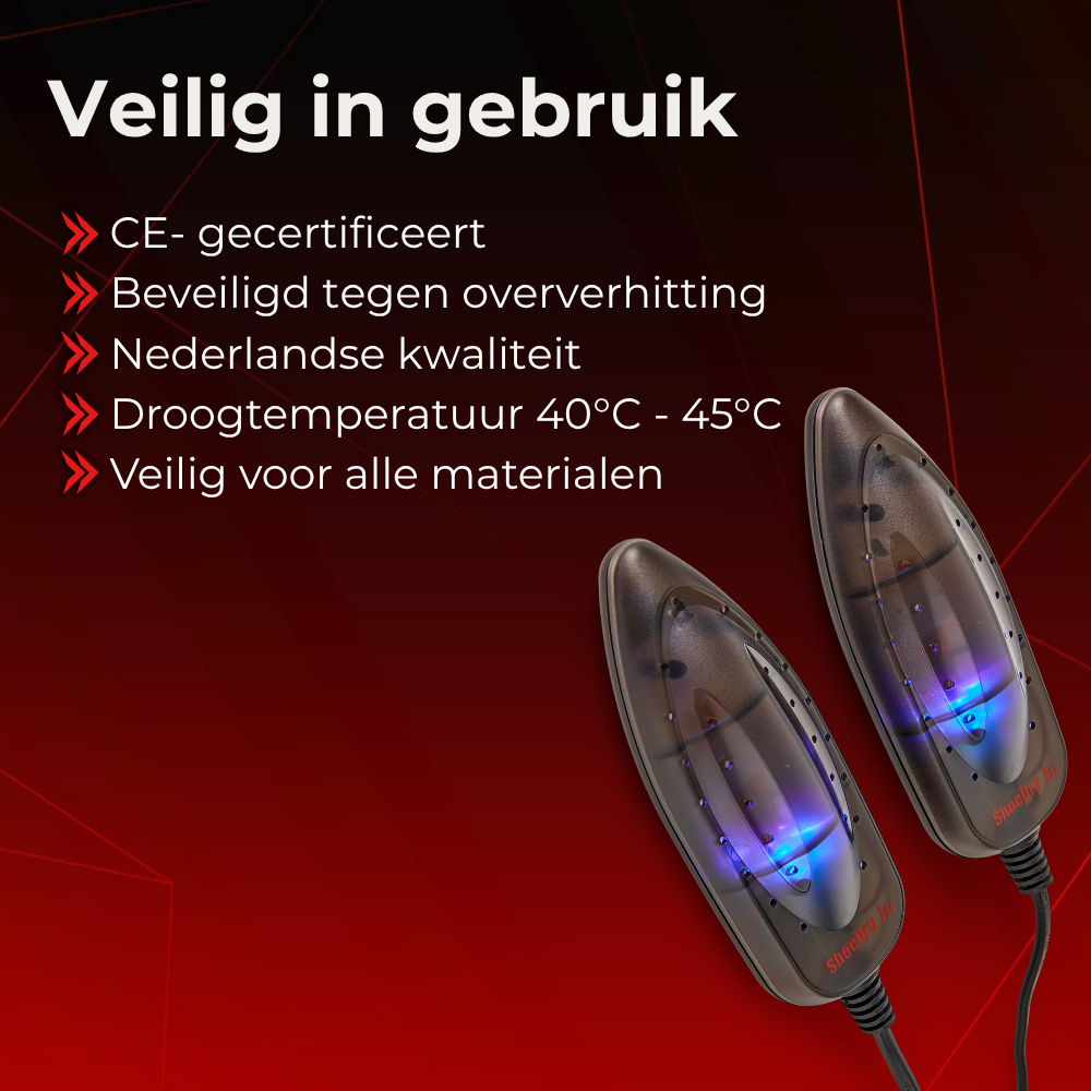ShoeDry Airo veilig in gebruik: CE-markering en oververhittingsbeveiliging